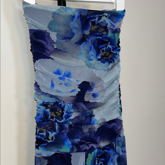 FUZZI Strapless Bandeau Blue Floral Mesh Jumpsuit in Blue Size SMALL - Picture 7 of 10